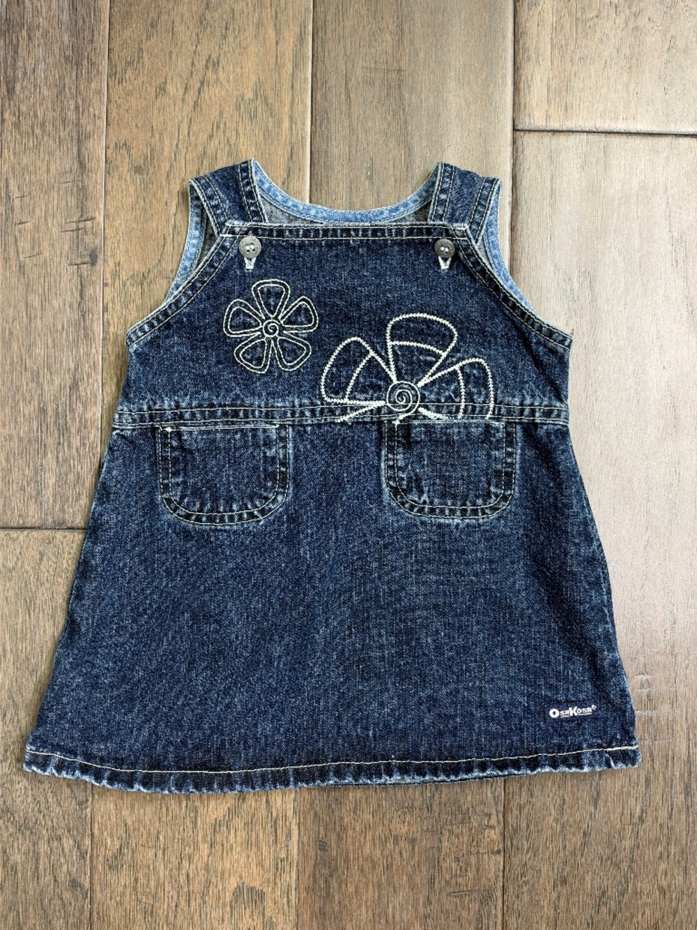 intage OshKosh B'Gosh Denim Floral Jumper Dress Made in Canada Size 12M